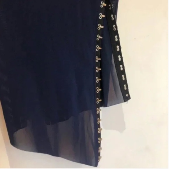 BEC + BRIDGE Navy Mesh Pencil Skirt With Slit | 2 - Picture 4 of 11
